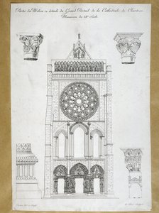 Architettura: veduta del grande portale della Cattedrale di Chartres - Monumento del XII secolo, tavola del XIX secolo da French School