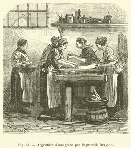Argenture di uno specchio con il procedimento Drayton (incisione) da French School