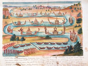 Arrivo degli ambasciatori francesi in Siam, da un resoconto dei gesuiti in Siam, 1688 da French School