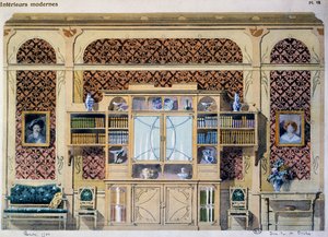 Biblioteca in stile Art Nouveau, illustrazione dalla rivista Interieurs Modernes
