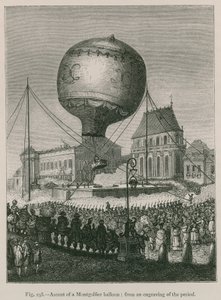 Ascesa di un pallone Montgolfier da French School