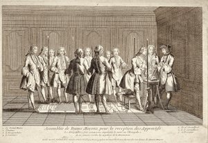 Assemblea di massoni per la ricezione degli apprendisti (incisione) da French School