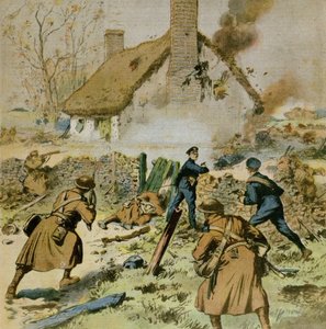 Attacco della polizia e delle truppe britanniche a una fattoria occupata dal Sinn-Fein, copertina di Le Petit Journal, 5 dicembre 1910 da French School