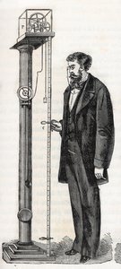 Macchina di Atwood inventata nel 1784 da George Atwood (1745-1807) - Incisione in "Sciences made available to all - Popular physics and chemistry" di Alexis Clerc - Fine XIX secolo - Collezione privata da French School