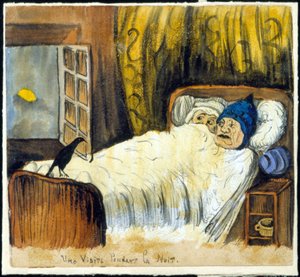 Cattivo auspicio: una visita notturna (una coppia che guarda un corvo) da French School