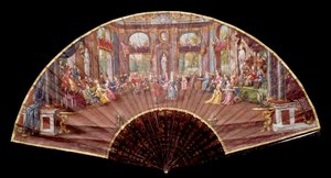 Scena di ballo alla corte sotto Luigi XIV. Ventaglio del XVIII secolo. Parigi, Arti Decorative da French School