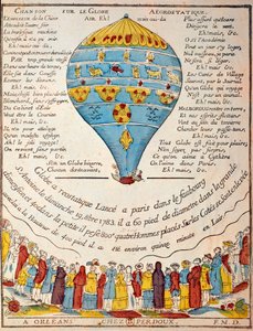 Volo in mongolfiera: esperienza dei fratelli Montgolfier il 19 ottobre 1783 nel giardino di Monsieur Reveillon, faubourg Saint Antoine a Parigi. Incisione d