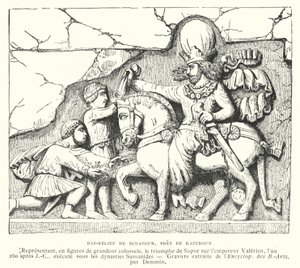 Bassorilievo vicino a Kazerun, Iran, che raffigura la vittoria del re sasanide Shapur I sull