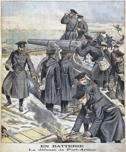 Batteria, difesa di Port Arthur, illustrazione da le Petit Journal: Supplement Illustre, 27 marzo 1904 da French School
