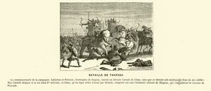 Battaglia di Tapso, Nord Africa, Guerra Civile di Cesare, 46 a.C. (incisione) da French School