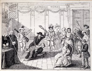 Beaumarchais frustato a Saint Lazare - scena di fustigazione di Beaumarchais, con in mano l