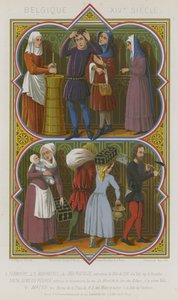 Rappresentazioni belghe del XIV secolo di contadini, borghesi, gente comune e un muratore da French School