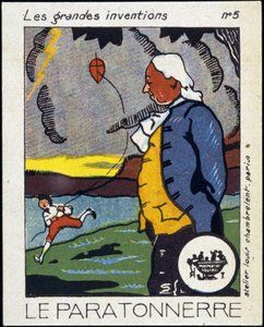 Benjamin Franklin, politico e fisico americano (1706-1790) e il parafulmine (l