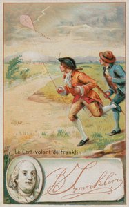 Benjamin Franklin che fa volare un aquilone colpito da un fulmine
