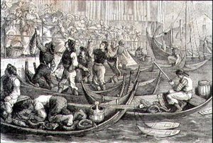 Mercato del pesce di Bergen negli anni 1860 (incisione) da French School