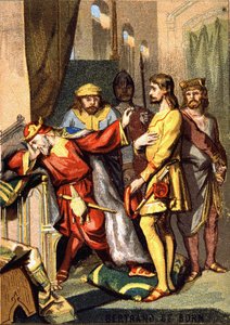 Bertran (Bertrand) de Born (1140 - 1215) trovatore perigordino, signore di Hautefort, davanti a Enrico II (1133 - 1189) d