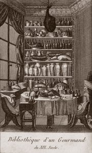 Biblioteca di un buongustaio del XIX secolo - incisione in "Almanach des gourmands, servendo come guida nei modi per fare eccellente caro. Di un vecchio amatore" di Alexandre Balthazar Laurent Grimod de la Reyniere - 1804-1812 da French School