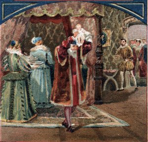 Nascita del re Enrico IV il 13/12/1553 al Castello di Pau. Jeanne III, conosciuta come Jeanne d