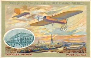 Monoplano Bleriot e una vista di Parigi con il Pont Neuf