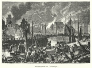 Bombardamento di Copenaghen (incisione) da French School