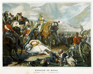 Bonaparte (al centro), dopo la sua vittoria sugli austriaci alla Battaglia di Rivoli (Italia) il 14 gennaio da French School