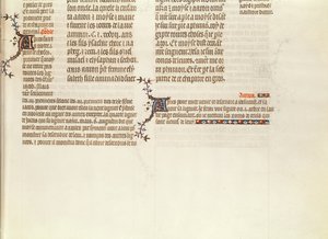 Parte inferiore di una pagina senza miniatura, dalla Bibbia di Jean de Sy, c.1355