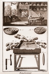 Bouchonnier, fabbricazione di tappi di sughero - "La Grande Encyclopedie, ou Dictionnaire Raisonne des Sciences, des Arts et des Metiers" (Enciclopedia o Dizionario delle Scienze, Arti e Professioni) di Denis Diderot (1713-1784) e Jean d