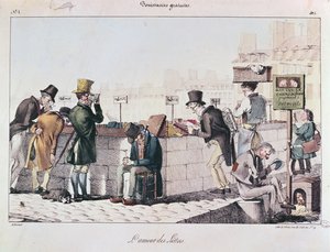 Bouquinistes lungo le rive della Senna a Parigi, inizio XIX secolo