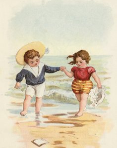 Ragazzo e ragazza che giocano sulla spiaggia da French School