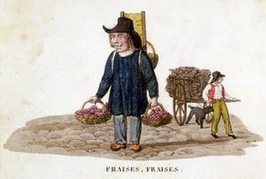 Venditore bretone di fragole - incisione, inizio XIX secolo da French School
