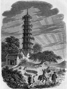 Architettura buddista: vista esterna della Pagoda Ottagonale sull