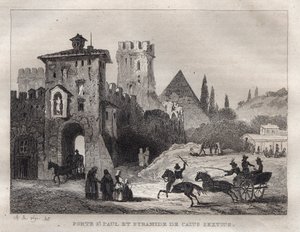Piramide di Caio Cestio e Porta San Paolo a Roma - Incisione da 