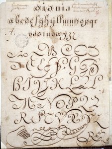 Calligrafia: Pezzo manoscritto di tondo su velina adornato con arabeschi intorno al 1813 da Sebastien Royllet. Biblioteca Storica della Città di Parigi da French School