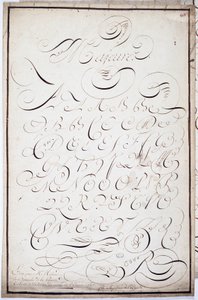 Calligrafia: Tavola di lettere maiuscole chiamate major batardes, calligrafate il 5 aprile da French School
