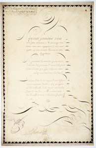 Calligrafia: pezzo di ricezione datato 1737 di Andre Francois Roland da French School