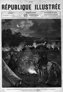 Campo delle truppe del Forte di Vincennes durante la pulizia degli edifici di quartiere. Un giornale. Incisione del 1880 in "La republique illustree" collezione privata.