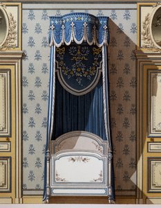 Letto a baldacchino, progetto decorativo per le pareti della camera da letto da French School