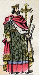 Dinastia capetingia: Ritratto di Roberto II il Pio, re dei Franchi dal 996 al 1031. Immagine di Epinal della fine del XIX secolo. Collezione privata.