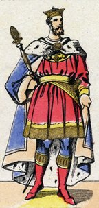 Dinastia capetingia: Ritratto di Filippo I di Francia (1052-1108) re dei Franchi dal 1060 al 1108. Immagine di Epinal fine XIX secolo. Collezione privata