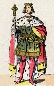 Dinastia capetingia: Ritratto di Filippo IV di Francia, detto Filippo il Bello (1268-1314), re dei Franchi dal 1285 al 1314. Immagine di Epinal fine XIX secolo. Collezione privata