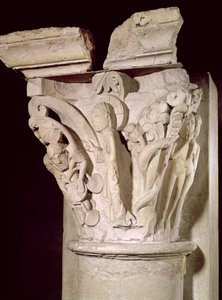 Capitello con un rilievo che raffigura Adamo ed Eva da French School