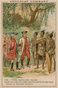 Il capitano James Cook incontra i capi Maori in Nuova Zelanda, 1769