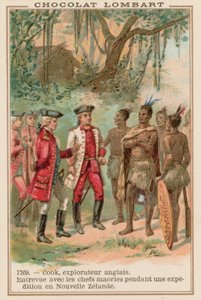 Il capitano James Cook incontra i capi Maori in Nuova Zelanda, 1769