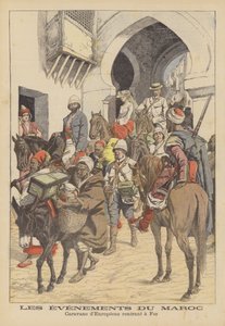 Carovana di europei di ritorno a Fez, Marocco (litografia a colori)