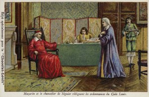 Il cardinale Mazzarino e il cancelliere Seguier redigono le ordinanze del Codice Luigi da French School