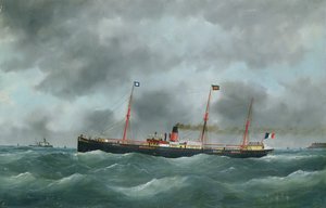 Nave da carico che sventola la bandiera della Compagnia Peninsulare di Le Havre