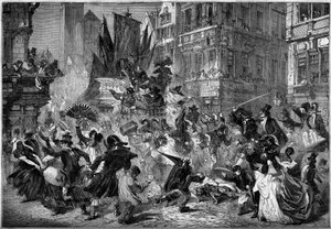 Scena di carnevale nelle strade di Anversa (Belgio) nel 1860. Incisione in 