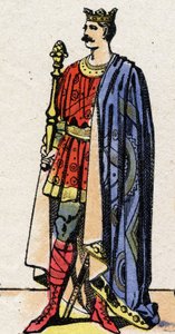 Dinastia carolingia: Ritratto di Carlo II il Calvo (823-877), Re dei Franchi dal 840 al 877. Immagine di Epinal fine XIX secolo. Collezione privata da French School