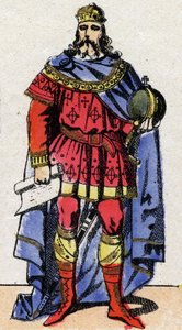Ritratto di Carlo Magno (742-814), imperatore dal 800 al 814. Immagine di Epinal della fine del XIX secolo. Collezione privata.
