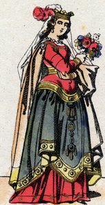 Dinastia carolingia: Ritratto di Ildegarda di Vintzgau (v. 758-783) moglie di Carlo Magno (Carolus Magnus, 742-814). Immagine di Epinal della fine del XIX secolo. Collezione privata. da French School
